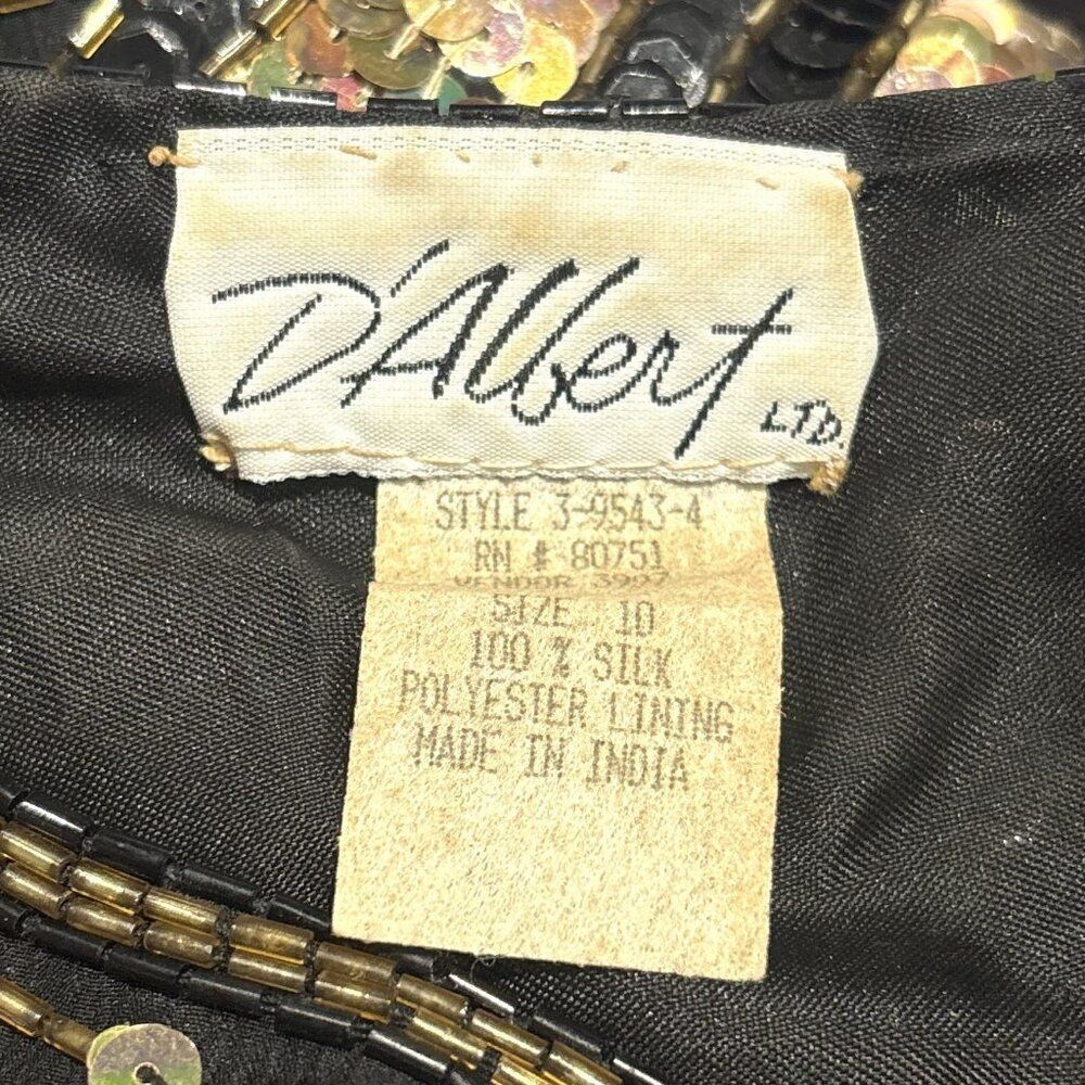 Vintage 90s D'Albert Silk Beaded Sequin Dress 10 M Cocktail Party LBD Mob Wife - Picture 13 of 14